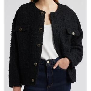 Frame Cocoon virgin wool blend boucle black button jacket medium